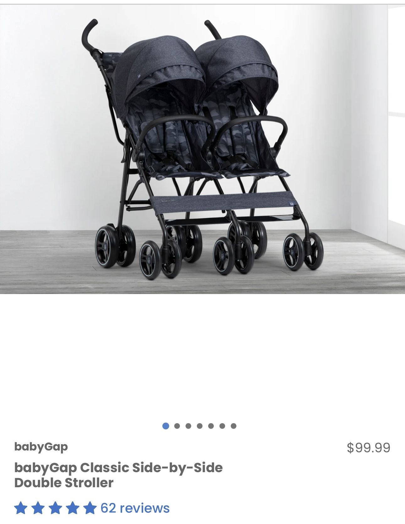 New Baby Gap Black Side By Side Stroller / Double Stroller