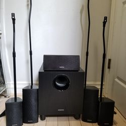 Onkyo Home Theater Surround Sound System Speakers With Stands Subwoofer

