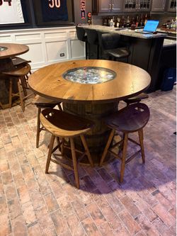 2 - 49” Barrel bar tables & stools