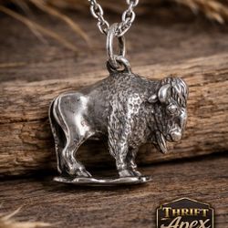 Vintage Sterling Silver Buffalo Pendant – Solid Silver