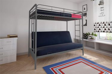 DHP Sammie Twin over Futon Metal Bunk Bed, Silverr
