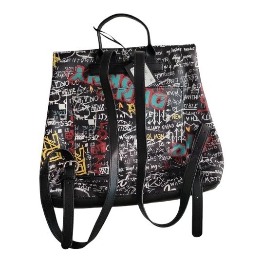 DKNY Women's Multipurpose Fashion Backpack, Black Iconic Graffiti Tilly