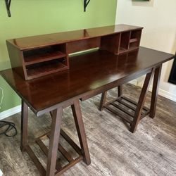 Solid wood desk & Top storage hutch