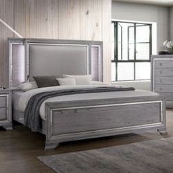 4pc Bedroom Furniture Set - Contemporary Queen Bed Dresser Mirror Nightstand 