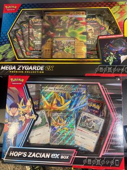 Pokémon mega Zygarde and hops Zacian ex boxes