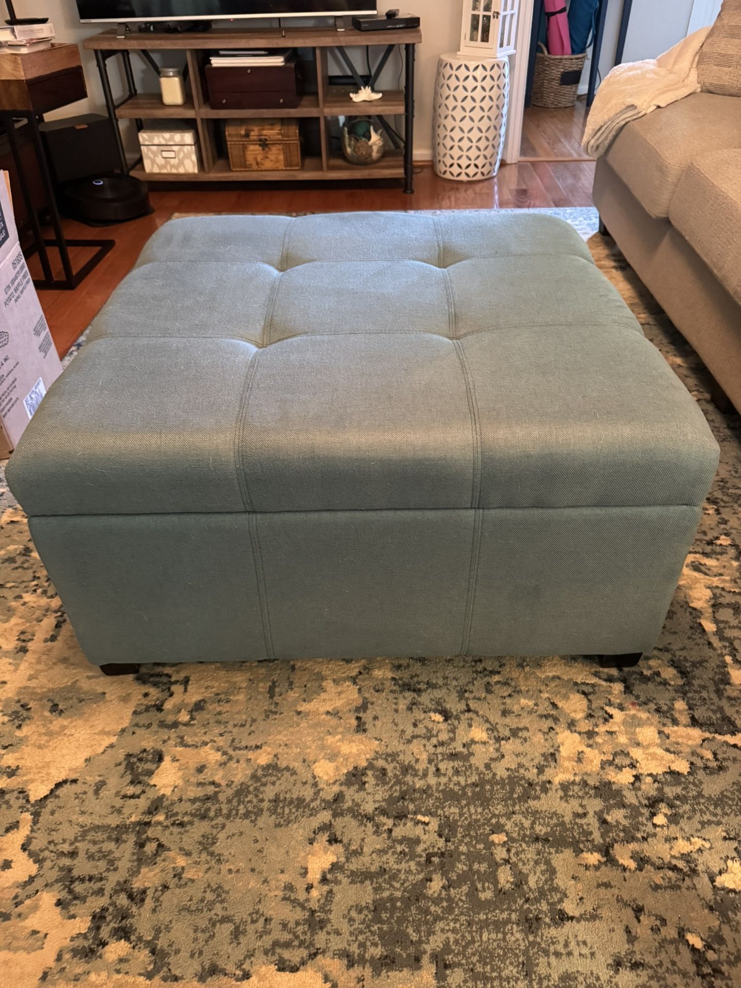 Ottoman Wide Tufted Square Storage Dark Teal