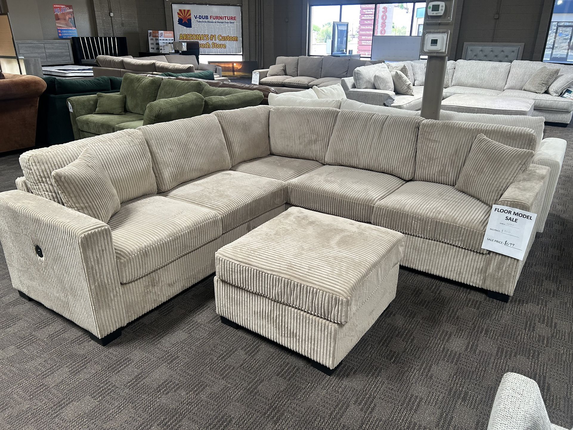 Taupe Corduroy Sectional And Ottoman