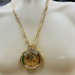 Mexican Centenario Pendant with 24" Necklace 14K Gold plated