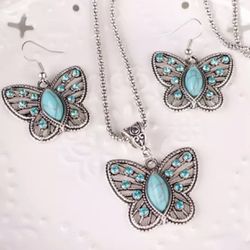 Earrings Necklace Butterfly Crystal Jewelry Set