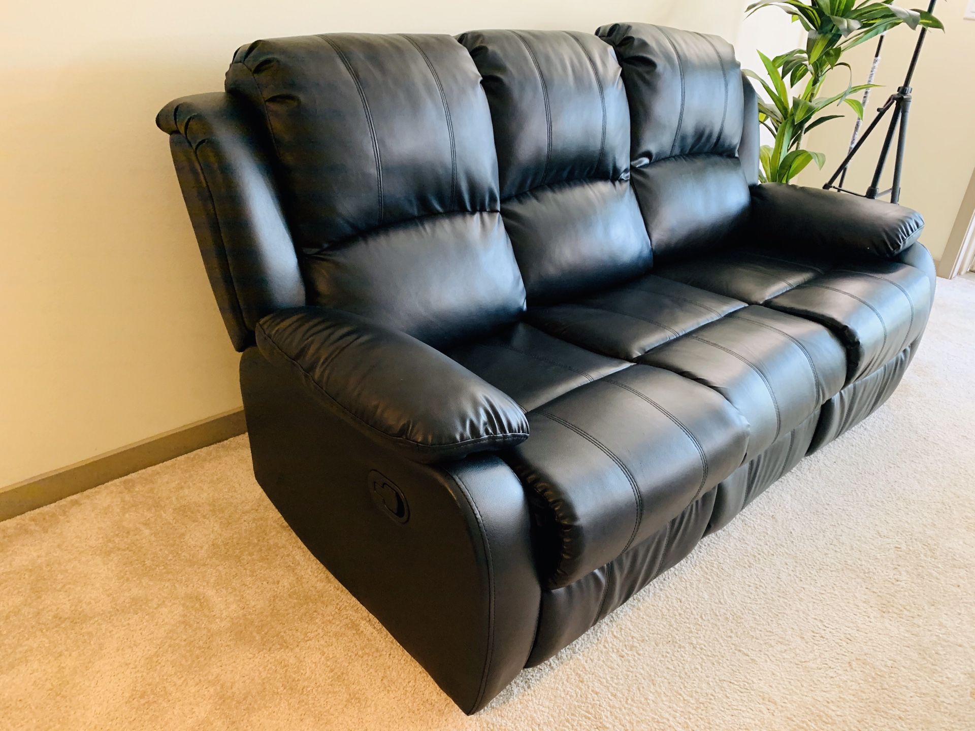 3 Seat Leather Recliner Sofa Black