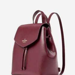Kate Spade Lizzie Medium Leather Flap Backpack Drawstring Berry Cobbler New