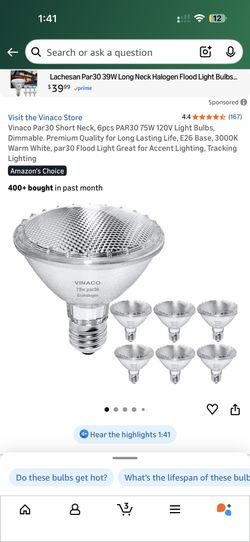 Vinaco Par30 Short Neck, 4Left PAR30 75W 120V Light Bulbs, Dimmable