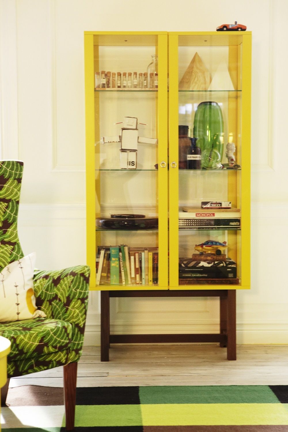IKEA Stockholm collection yellow glass cabinet