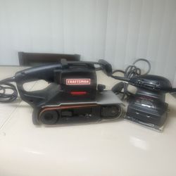 SEARS CRAFTSMAN 51 CORDED BELT SANDER 3 x 21 in - 1 HP No Dust Bag small cut on cord and   Sears Craftsman 21 1/4th Sheet Electric Pal