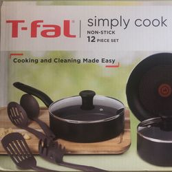 (NEW) (1 AVAILABLE) T-FAL BLACK 12PC NONSTICK ALUMINUM COOKWARE SET (DAMAGED BOX, ONLY)