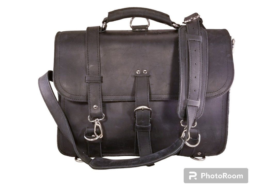 Sturdy hand made genuine leather briefcase motorcycle bag messenger black
*price  Is  Firm*