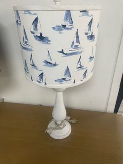 White Table Lamp with Nautical Sailboat Shade