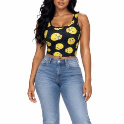 H&M Divided Tweety Bird All Over Print Ribbed Crop Tank Top Y2K Cyber Grunge M