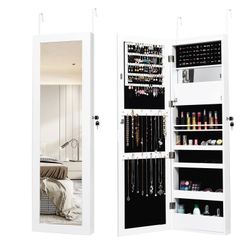 Brand New 5 Leds Mirror Jewelry Armoire Wall Door Mounted-White HW63090WH