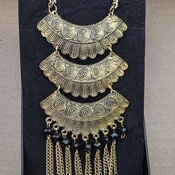 Gold Toned Necklace With Black Beads