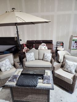 Outdoor Wicker Patio Furniture Set with Fire Pit Table ( Costco)