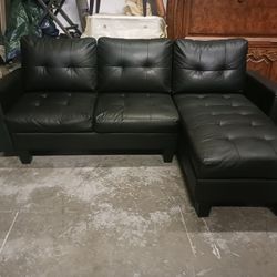 Small Black Leather L Shaped Sectional Couch
