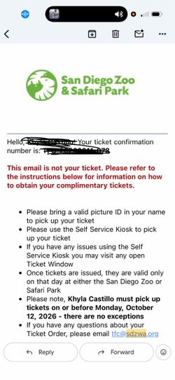 Zoo /safari tickets