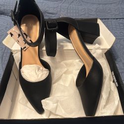 mysoft Women's Pointed Toe Low Chunky Heels Closed Toe Ankle Strap Dress Pump Shoes Size 9