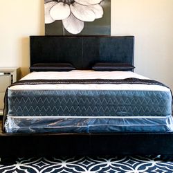 Brand New Black Queen Size Leather Bed Frame With New Mattress Set/Fast Delivery
