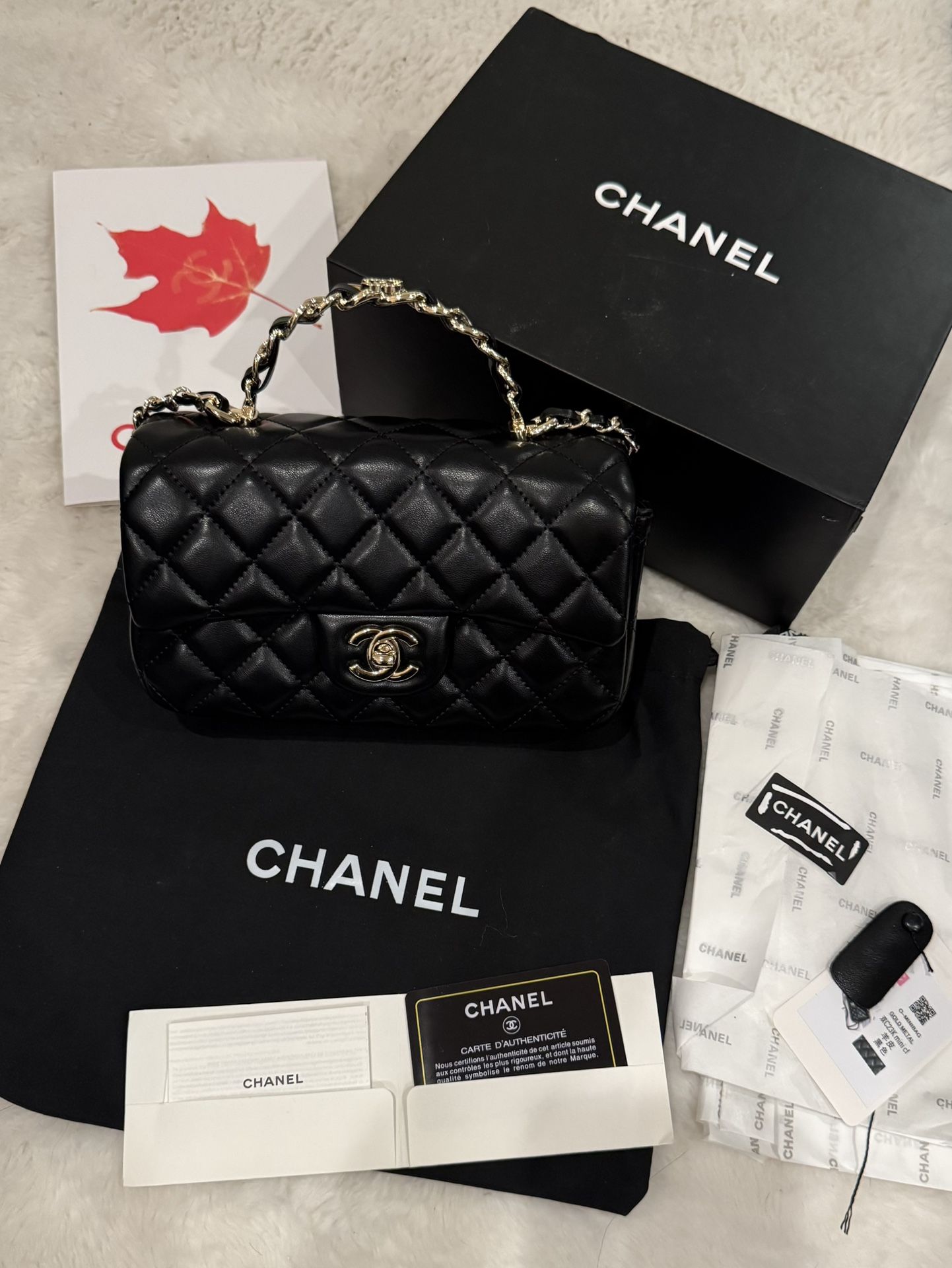 Authentic CHANEL Mini Flap Bag With Chain Top Handle With Handle And Crossbody Chain