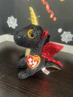 TY ORIGINAL BEANIE BOOS GRINDAL THE UNICORN DRAGON - NEW WITH TAGS ! GLITTERY