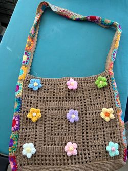 Handmade Crochet Tote Bag with Flowers