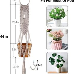 Macrame Plant Hangers Without Pot, Boho-Chic Indoor Outdoor 6 inches Hanging Plant Holder with Tassels, Ceiling Hook - Pack of 2