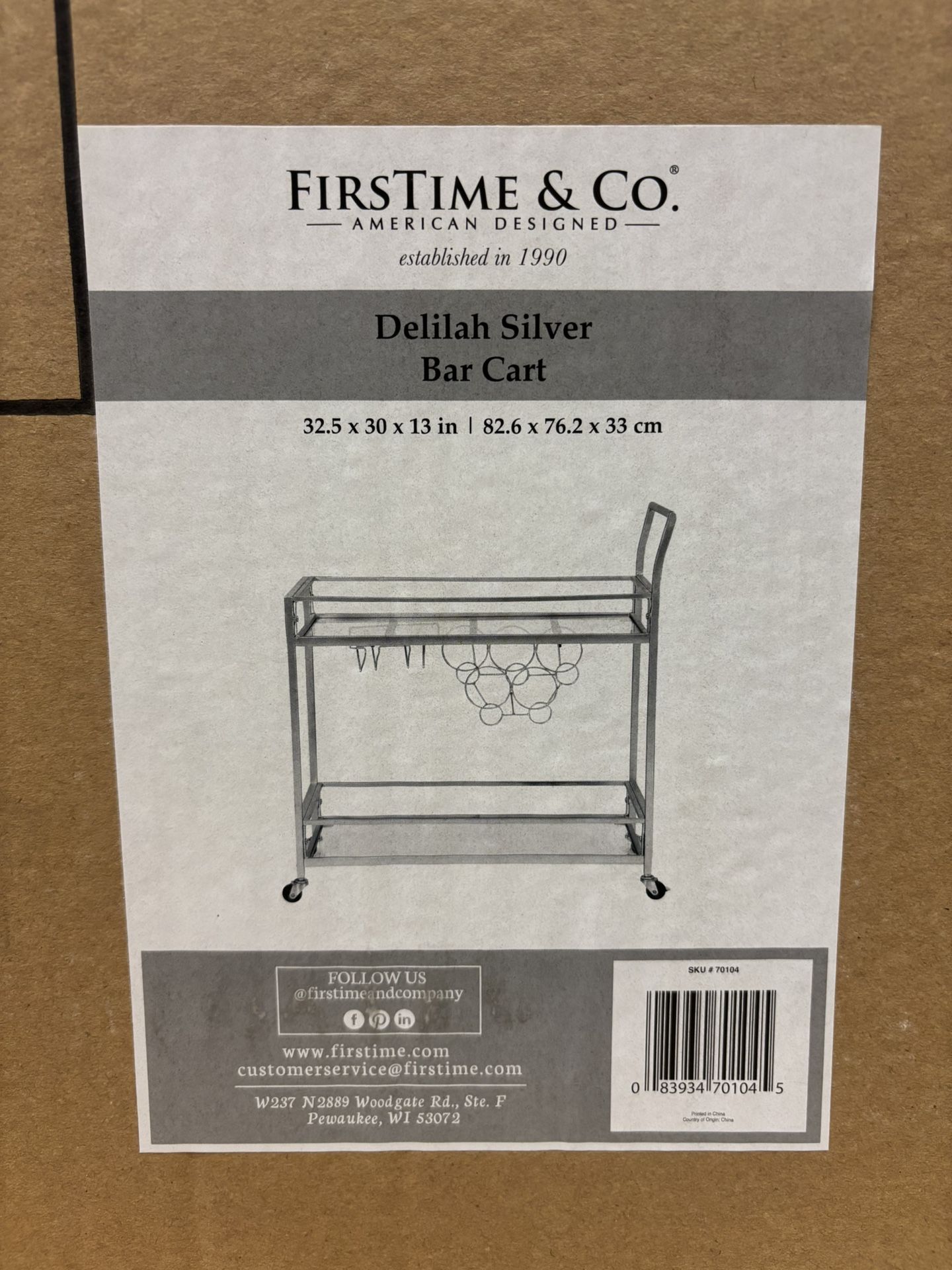 New Silver 2-Tier Mini Bar Cart