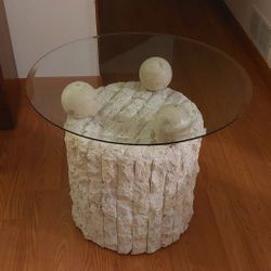 Natural Mactan Stone & Glass Top End or Side Table