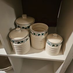 Vintage Himark Ivy Tyme Floral Canister White Green Sugar Flour 4 Piece