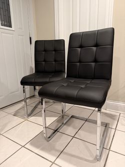 Modern Black Faux Leather Dining Chairs (set of 2)-Brain New