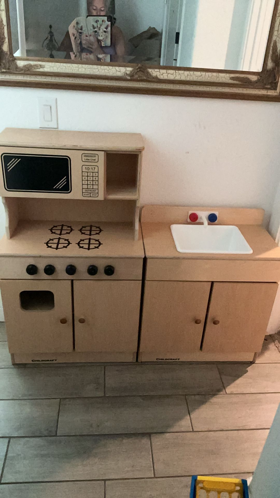 Child Craft Play Kitchen Set. 3 Pieces Stove W/Microwave, Sink And Hutch **see Description**