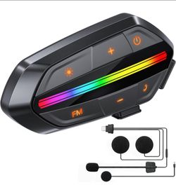 Motorcycle Bluetooth Headset V5.3, Noise Cancelling Helmet Speakers with High Volume, Dual Mic, 1000mAh Battery, IPX6 Waterproof & RGB Lights for Ridi