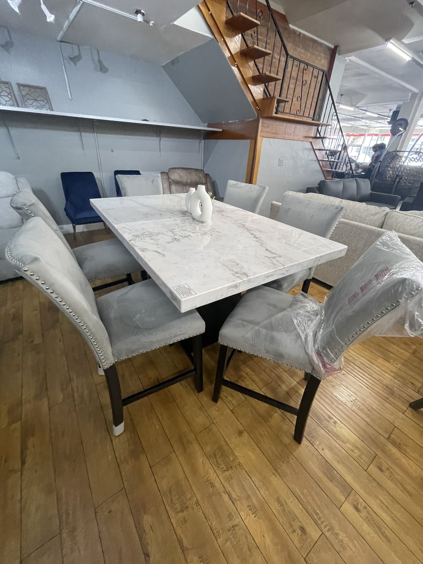 Brand New Silver 7pc. Counter Height Dining Table Set