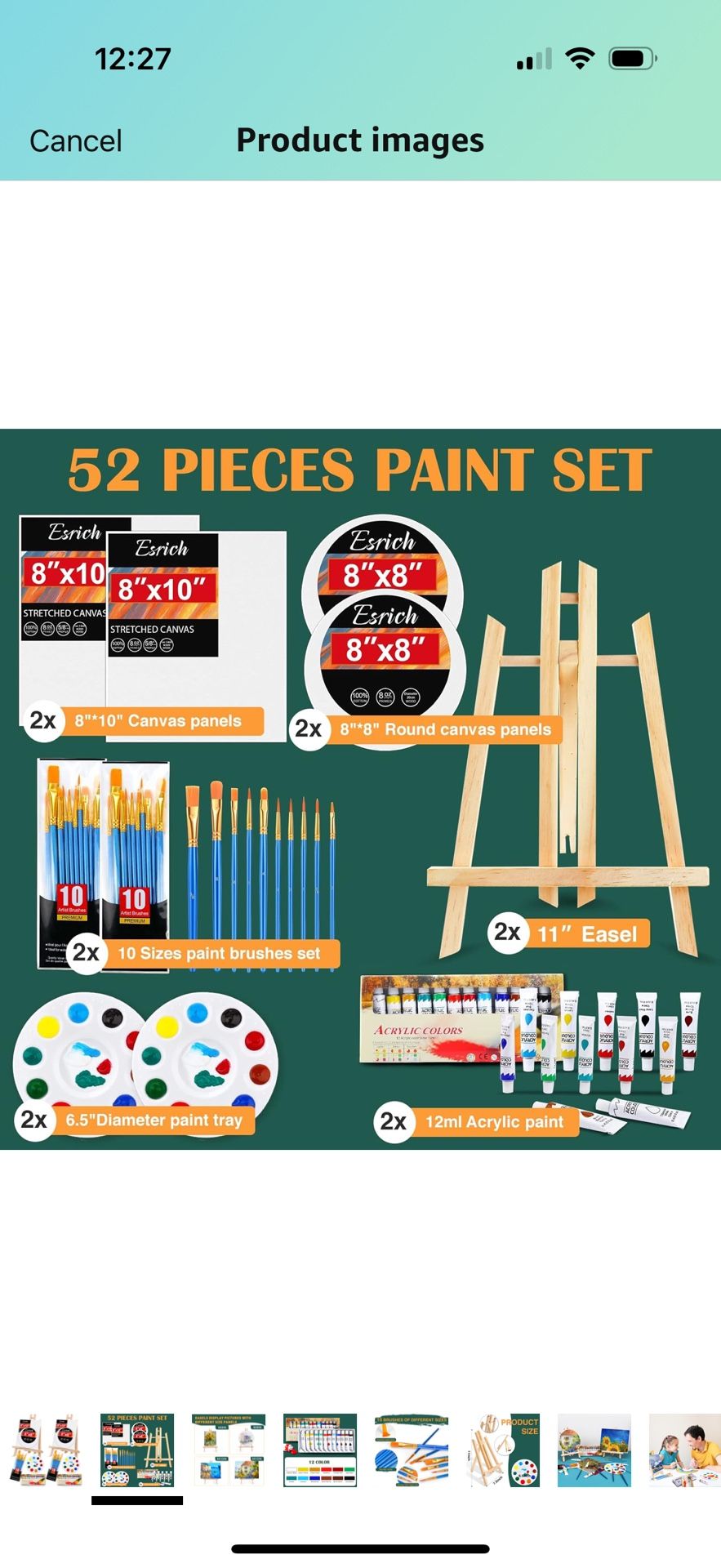 SRICH Acrylic Paint Canvas Set,52 Piece Professional Painting Supplies Kit with 2 Wood Easel,2 * 12Colors,2 * 10 Brushes,Circular Canvas Etc,Premium P