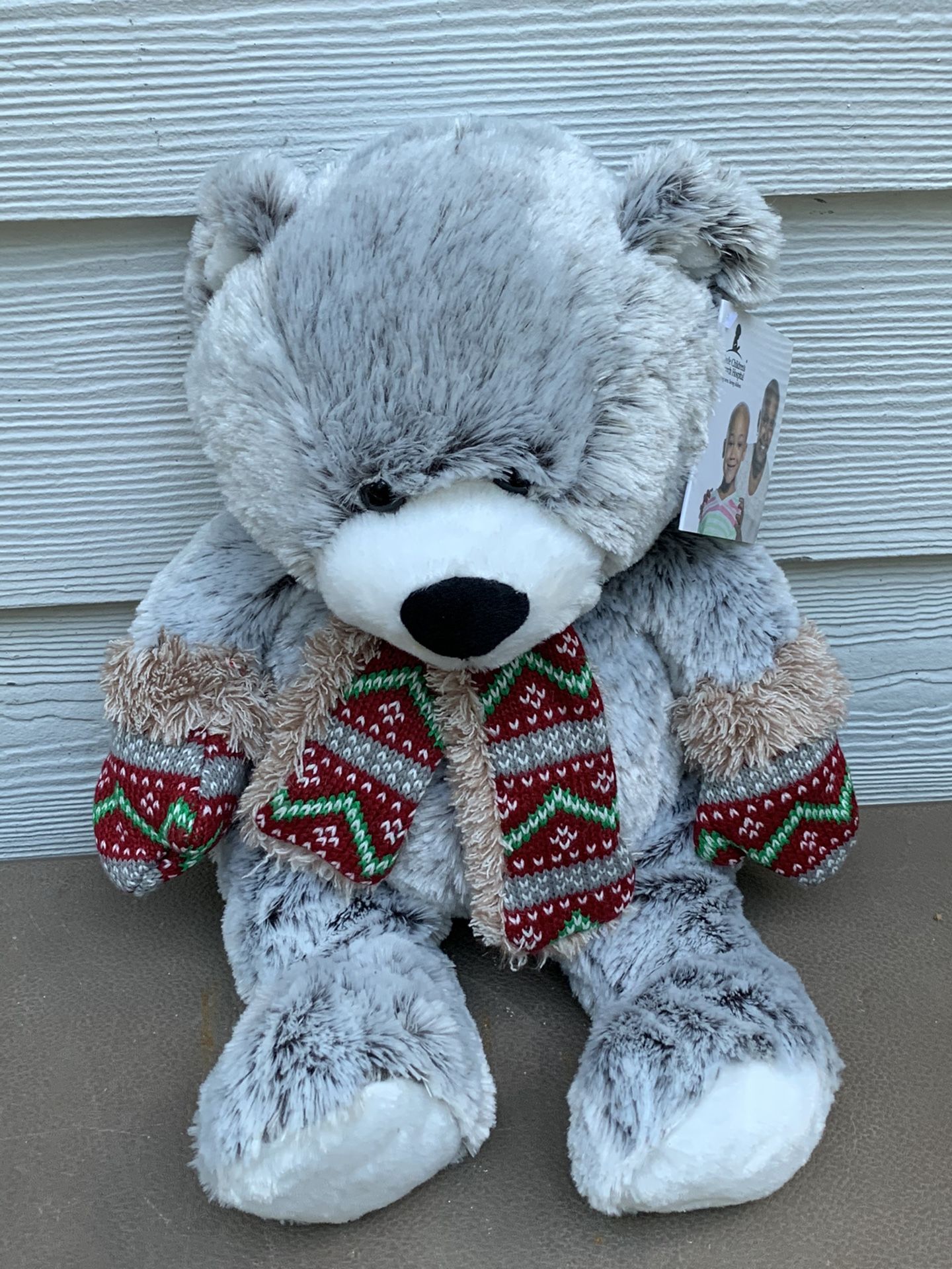 Hugfun International Gray Teddy Bear Plush With Scarf and Mittens Stuffed Toy