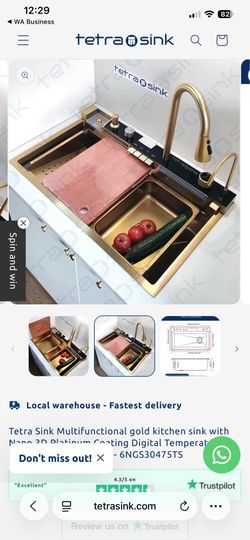 Kitchen Sink Nano Gold Waterfall Kitchen Sink Double Water Outlet Sink 304 Stainless Steel Sink Large Single Sink with One Piece Faucet,A-75 * 46cm