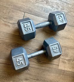 Set of Cast Iron Hex Dumbbells of 45 pounds each.  Total: 90 lbs