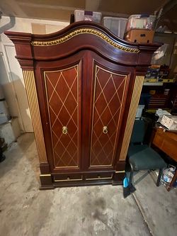 Mahogany Armoire with Gold Accents