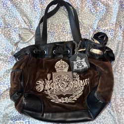 Vintage Brown Juicy Couture Purse Tote Bag Daydreamer Handbag Velour Y2K Mcbling
