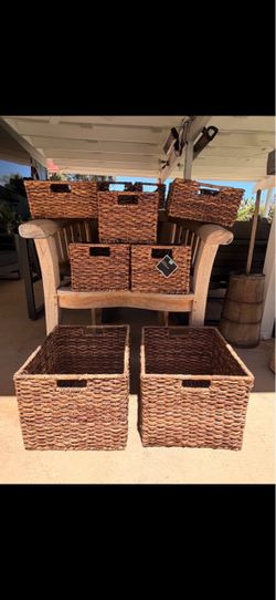 Woven Wicker Storage Baskets Set