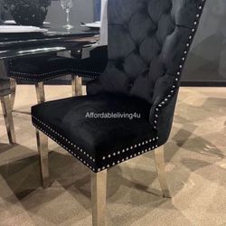 Black Velvet Chairs W/ Metal Legs Set Of 2 Brand New In Box 