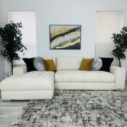 SECTIONAL VELVET CREAM BEIGE FREE DELIVERY SOFA PERFECT CONDITION 