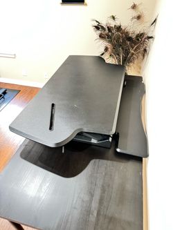 Seville Classics airLIFT Height Adjustable Stand Up Desk Riser - Keyboard Tray, Dual Monitors, Extra-Wide (47"), Black